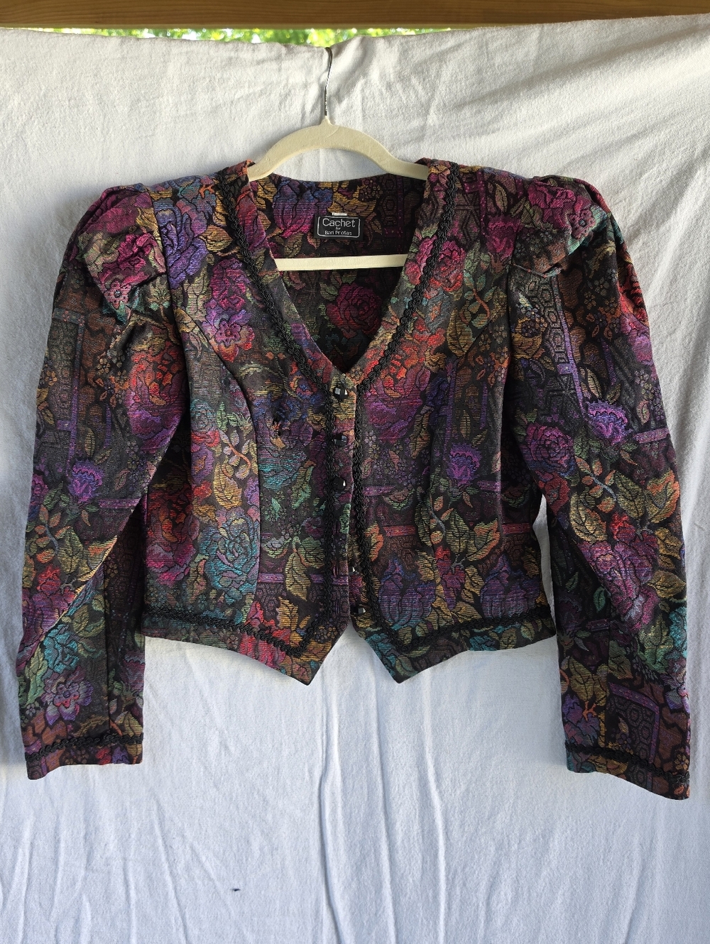 Cachet by Bari Protas Floral Cropped Blazer Vintage Puff Shoulder Size 9/10